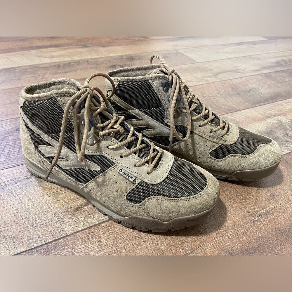 Hi-Tec Tan and Brown Sneakers with High-Top Design